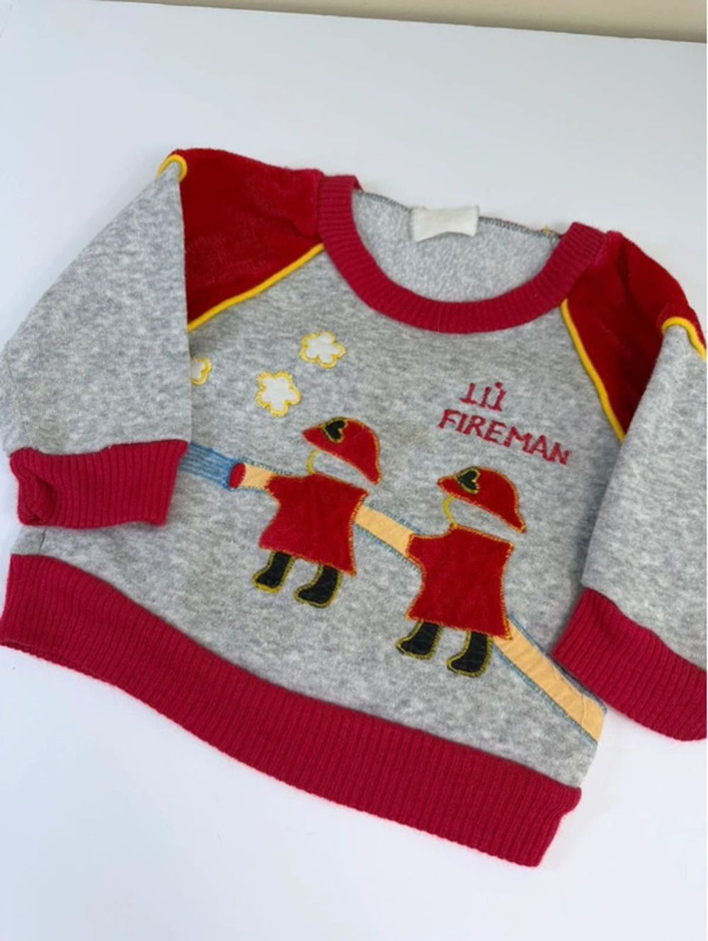 Vintage Baby Boys Fits 12-18M Lil Fireman Embroidered Sweatshirt
